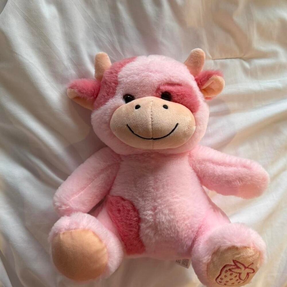 Pink Strawberry Cow plushie stuffed animal